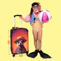 NoBoringSuitcases.com® Koffer Groot - Meerkat - Bloemen - Hoed - Dieren - Portret - Trolley Koffer Met TSA-slot - Met Wielen - 90 Liter - Reiskoffer - 66 Cm -Reis Opberg Artikelen 1200x1200 1235