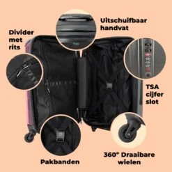 NoBoringSuitcases.com® Koffer Groot - Slak - Roze - Meisjes - Racen - Trolley Koffer Met TSA-slot - Met Wielen - 90 Liter - Reiskoffer - 66 Cm -Reis Opberg Artikelen 1200x1200 1240