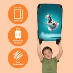 NoBoringSuitcases.com® Koffer Groot - Koe - Ballet - Portret - Blauw - Dieren - Trolley Koffer Met TSA-slot - Met Wielen - 90 Liter - Reiskoffer - 66 Cm -Reis Opberg Artikelen 1200x1200 1246
