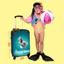 NoBoringSuitcases.com® Koffer Groot - Koe - Ballet - Portret - Blauw - Dieren - Trolley Koffer Met TSA-slot - Met Wielen - 90 Liter - Reiskoffer - 66 Cm -Reis Opberg Artikelen 1200x1200 1249