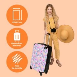 NoBoringSuitcases.com® Koffer Groot - Eenhoorn - Meisje - Patroon - Hartje - Trolley Koffer Met TSA-slot - Met Wielen - 90 Liter - Reiskoffer - 66 Cm -Reis Opberg Artikelen 1200x1200 1253
