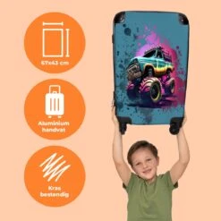NoBoringSuitcases.com® Koffer Groot - Monstertruck - Verf - Graffiti - Roze - Neon - Trolley Koffer Met TSA-slot - Met Wielen - 90 Liter - Reiskoffer - 66 Cm -Reis Opberg Artikelen 1200x1200 1260