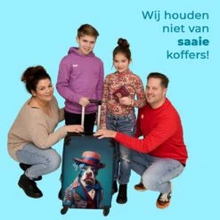 NoBoringSuitcases.com® Koffer Groot - Hond - Hoed - Colbert - Bloemen - Blauw - Trolley Koffer Met TSA-slot - Met Wielen - 90 Liter - Reiskoffer - 66 Cm -Reis Opberg Artikelen 1200x1200 1269