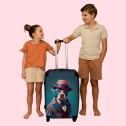 NoBoringSuitcases.com® Koffer Groot - Hond - Hoed - Colbert - Bloemen - Blauw - Trolley Koffer Met TSA-slot - Met Wielen - 90 Liter - Reiskoffer - 66 Cm -Reis Opberg Artikelen 1200x1200 1271
