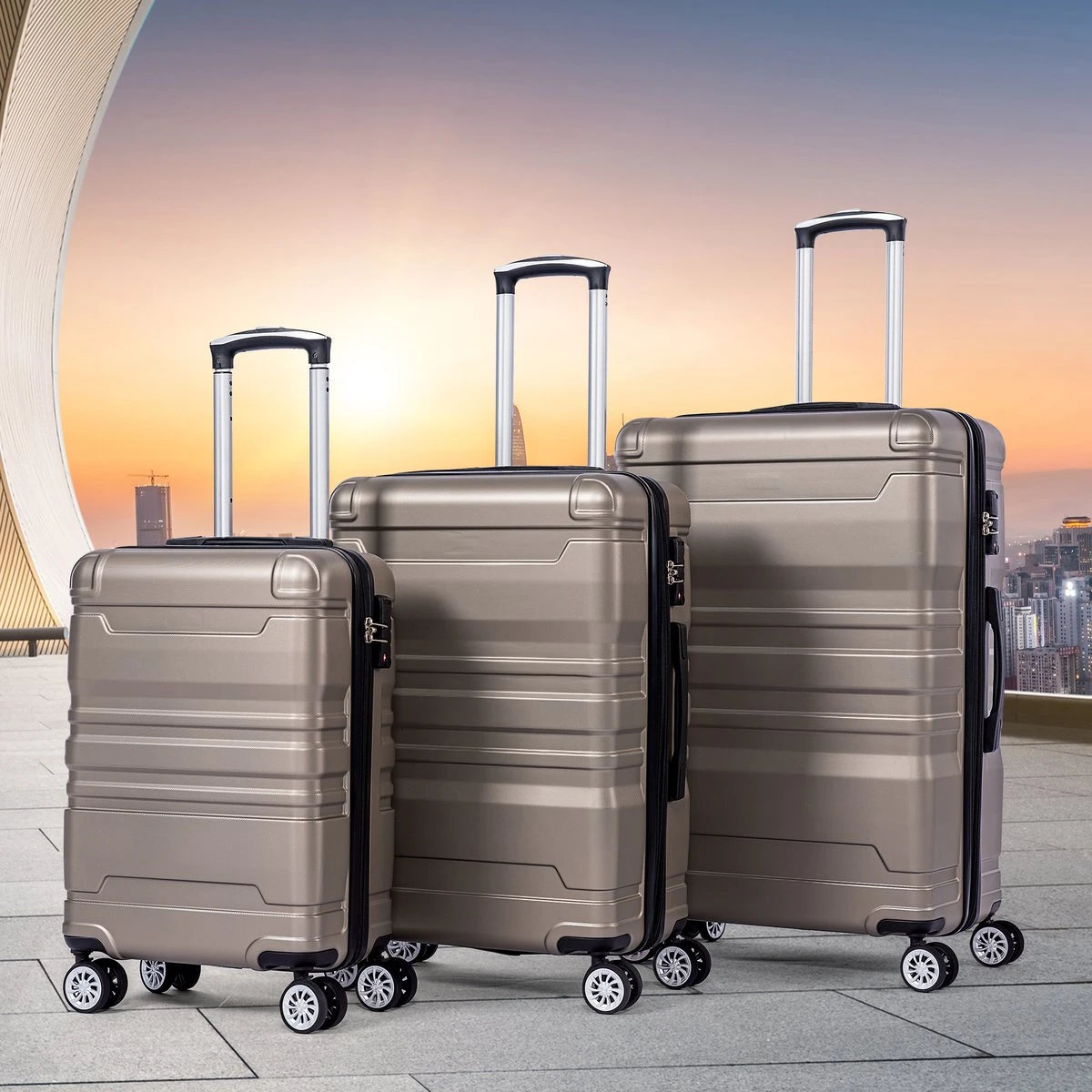 Merax 3-delig Kofferset Met TSA Slot - Trolleyset ABS 40L, 70L & 110 Liter - Goud 11 Merax 3-delig Kofferset Met TSA Slot - Trolleyset ABS 40L, 70L & 110 Liter - Goud - Afbeelding 9