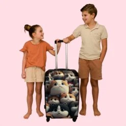 NoBoringSuitcases.com® Koffer Groot - Kat - Huisdieren - Poes - Bruin - Grijs - Trolley Koffer Met TSA-slot - Met Wielen - 90 Liter - Reiskoffer - 66 Cm -Reis Opberg Artikelen 1200x1200 133