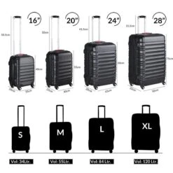 Monzana Kofferset - 4 Stuks S M L XL Met Wielen Cijferslot - Zwart -Reis Opberg Artikelen 1200x1200 1332