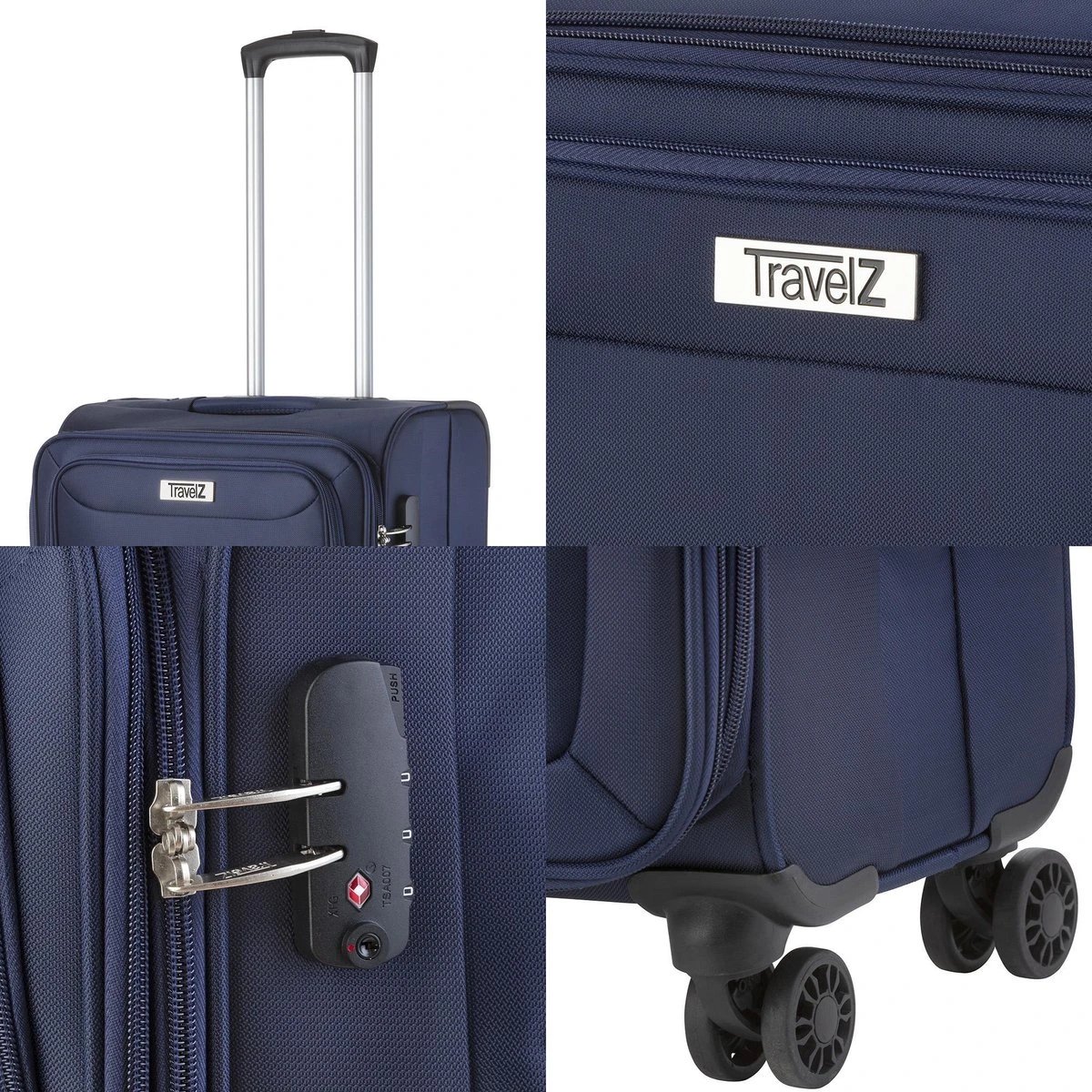 TravelZ Softspinner TSA Kofferset - 2-delig Handbagage + Grote Koffer 77cm - Dubbele Wielen - Blauw 7 TravelZ Softspinner TSA Kofferset - 2-delig Handbagage + Grote Koffer 77cm - Dubbele Wielen - Blauw - Afbeelding 5