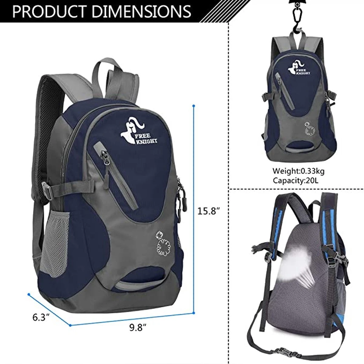 Free Knight Klein Dagrugzak, 20 L, Marineblauw ,waterdichte ,lichtgewicht 7 Free Knight Klein Dagrugzak, 20 L, Marineblauw ,waterdichte ,lichtgewicht - Afbeelding 5