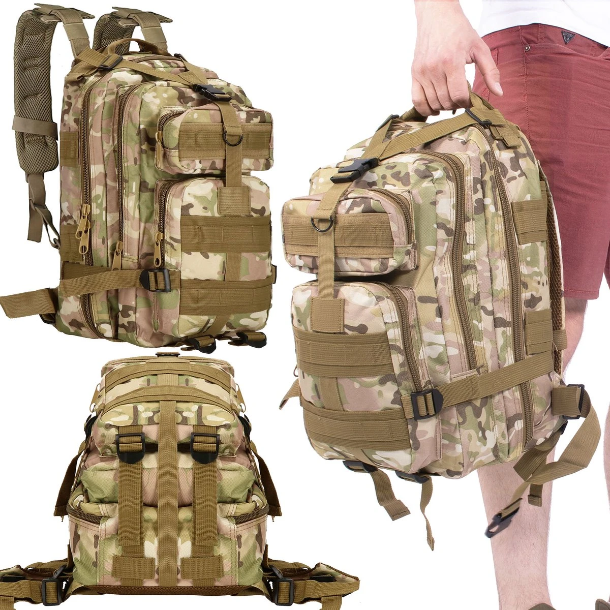 Springos Rugzak | Backpack | Wandelrugzak | Tactical Backpack | 35 Liter | Camouflage | Groen/Camel/Beige 12 Springos Rugzak | Backpack | Wandelrugzak | Tactical Backpack | 35 Liter | Camouflage | Groen/Camel/Beige - Afbeelding 10