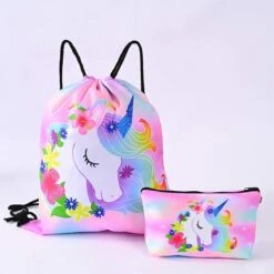 Unicorn Gymtas + Etui - Sporttas Met Rijgkoord - Bloemetjes - 4-12 Jaar -Reis Opberg Artikelen 1200x1200 2113