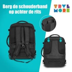 TRVLMORE Reistas - Rugzak - Handbagage Weekendtas - Backpack - Waterafstotend - 40L - Zwart 18 TRVLMORE Reistas - Rugzak - Handbagage Weekendtas - Backpack - Waterafstotend - 40L - Zwart -Reis Opberg Artikelen 1200x1200 2227