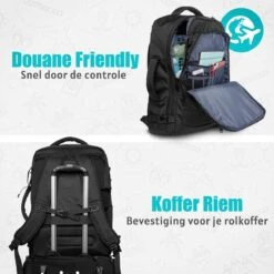 TRVLMORE Reistas - Rugzak - Handbagage Weekendtas - Backpack - Waterafstotend - 40L - Zwart 19 TRVLMORE Reistas - Rugzak - Handbagage Weekendtas - Backpack - Waterafstotend - 40L - Zwart -Reis Opberg Artikelen 1200x1200 2228