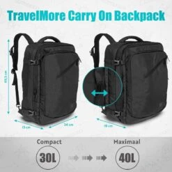 TRVLMORE Reistas - Rugzak - Handbagage Weekendtas - Backpack - Waterafstotend - 40L - Zwart 23 TRVLMORE Reistas - Rugzak - Handbagage Weekendtas - Backpack - Waterafstotend - 40L - Zwart -Reis Opberg Artikelen 1200x1200 2232