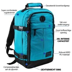 CabinMax Metz Reistas – Handbagage 20L – Rugzak – Schooltas - 40x25x20 Cm – Compact Backpack – Lichtgewicht – Teal -Reis Opberg Artikelen 1200x1200 2264