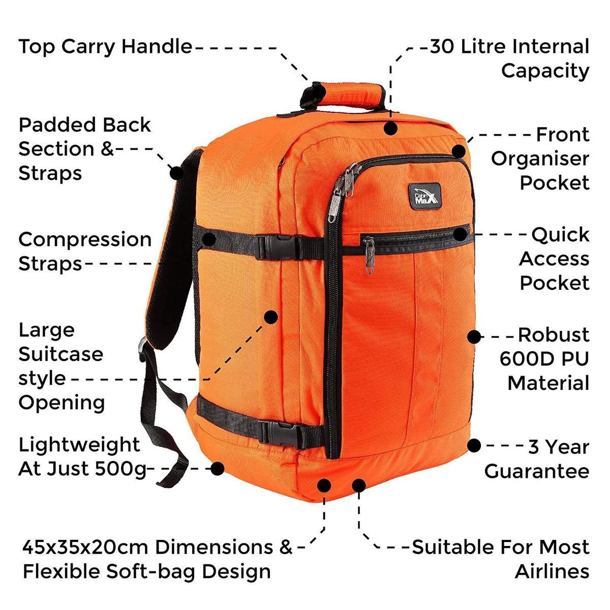 CabinMax Metz Reistas– Handbagage 30L - Rugzak – Backpack - 45x35x20cm – Lichtgewicht - Rood (MZ 30-RD) 4 CabinMax Metz Reistas– Handbagage 30L - Rugzak – Backpack - 45x35x20cm – Lichtgewicht - Rood (MZ 30-RD) - Afbeelding 2