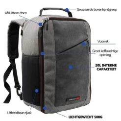 CabinMax Manhatten – Handbagage 20L – Rugzak – Schooltas - 40x20x25 Cm – Compact Reistas – Lichtgewicht – Grijs/Rood -Reis Opberg Artikelen 1200x1200 2277