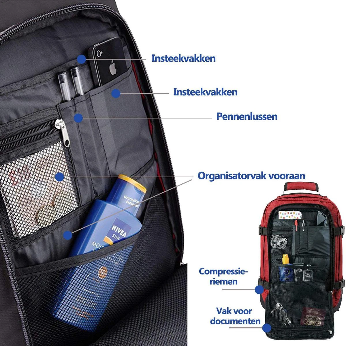 CabinMax Metz Reistas – Handbagage 20L – Rugzak – Schooltas - 40x25x20 Cm – Compact Backpack – Lichtgewicht – Oxide Rood 6 CabinMax Metz Reistas – Handbagage 20L – Rugzak – Schooltas - 40x25x20 Cm – Compact Backpack – Lichtgewicht – Oxide Rood - Afbeelding 4