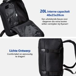 CabinMax Metz Reistas – Handbagage 20L – Rugzak – Schooltas - 40x25x20 Cm – Compact Backpack – Lichtgewicht – Zwart -Reis Opberg Artikelen 1200x1200 2469