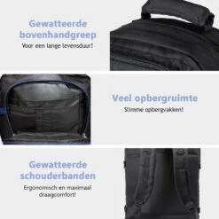 CabinMax Metz Reistas– Handbagage 44L- Rugzak – Schooltas - Backpack 55x40x20cm – Lichtgewicht - Zwart (MZ BK) -Reis Opberg Artikelen 1200x1200 2473