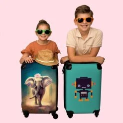NoBoringSuitcases.com® Koffer - Handbagage Trolley - Olifant - Verf - Bloemen - Portret - Abstract - Reiskoffer Met Wielen - Past Binnen 55x40x20 Cm En 55x35x25 Cm - Koffertje - Fotokoffer -Reis Opberg Artikelen 1200x1200 261