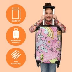 NoBoringSuitcases.com® Koffer - Roze - Eenhoorn - Skateboard - Tekening - Past Binnen 55x40x20 Cm En 55x35x25 Cm - Handbagage - Trolley - Fotokoffer - Cabin Size - Print -Reis Opberg Artikelen 1200x1200 273