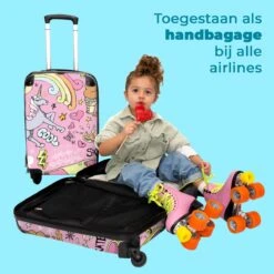 NoBoringSuitcases.com® Koffer - Roze - Eenhoorn - Skateboard - Tekening - Past Binnen 55x40x20 Cm En 55x35x25 Cm - Handbagage - Trolley - Fotokoffer - Cabin Size - Print -Reis Opberg Artikelen 1200x1200 275