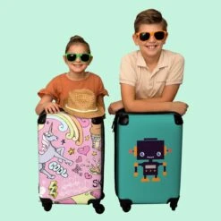 NoBoringSuitcases.com® Koffer - Roze - Eenhoorn - Skateboard - Tekening - Past Binnen 55x40x20 Cm En 55x35x25 Cm - Handbagage - Trolley - Fotokoffer - Cabin Size - Print -Reis Opberg Artikelen 1200x1200 277