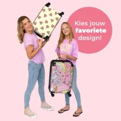 NoBoringSuitcases.com® Koffer - Roze - Eenhoorn - Skateboard - Tekening - Past Binnen 55x40x20 Cm En 55x35x25 Cm - Handbagage - Trolley - Fotokoffer - Cabin Size - Print -Reis Opberg Artikelen 1200x1200 278