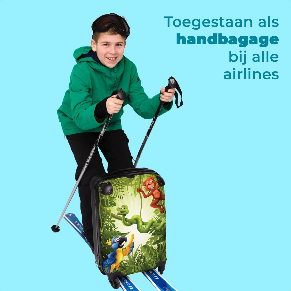 NoBoringSuitcases.com® Koffer - Jungle - Dieren - Groen - Kinderen - Past Binnen 55x40x20 Cm En 55x35x25 Cm - Handbagage - Trolley - Fotokoffer - Cabin Size - Print 6 NoBoringSuitcases.com® Koffer - Jungle - Dieren - Groen - Kinderen - Past Binnen 55x40x20 Cm En 55x35x25 Cm - Handbagage - Trolley - Fotokoffer - Cabin Size - Print - Afbeelding 5