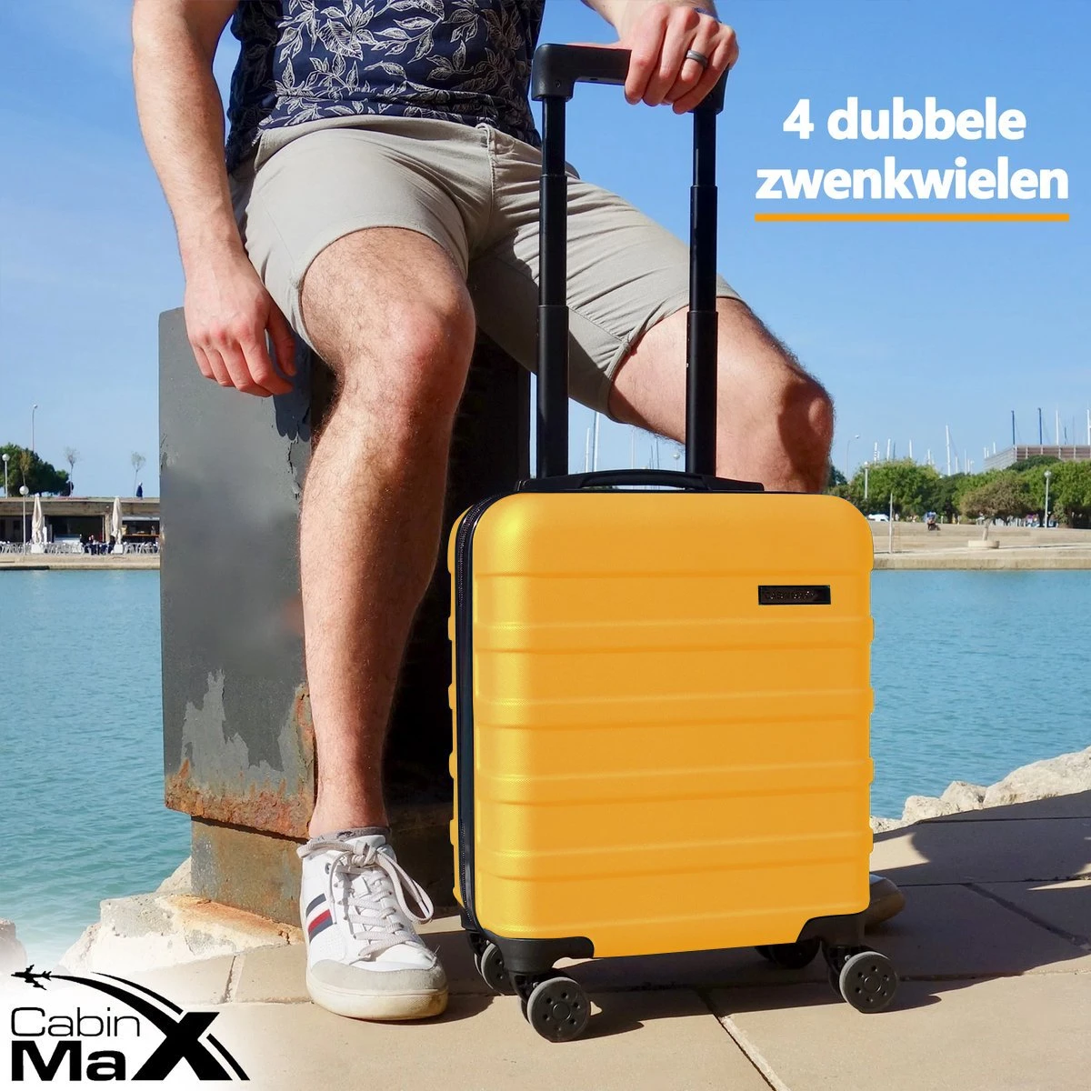 CabinMax Handbagage Koffer - Trolley 30L - Harde Reiskoffer - 45x36x20cm - Lichtgewicht - Groot Capaciteit - Geel 5 CabinMax Handbagage Koffer - Trolley 30L - Harde Reiskoffer - 45x36x20cm - Lichtgewicht - Groot Capaciteit - Geel - Afbeelding 3