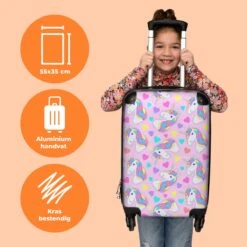 NoBoringSuitcases.com® Koffer - Eenhoorn - Meisje - Patroon - Hartje - Past Binnen 55x40x20 Cm En 55x35x25 Cm - Handbagage - Trolley - Fotokoffer - Cabin Size - Print -Reis Opberg Artikelen 1200x1200 59