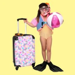 NoBoringSuitcases.com® Koffer - Eenhoorn - Meisje - Patroon - Hartje - Past Binnen 55x40x20 Cm En 55x35x25 Cm - Handbagage - Trolley - Fotokoffer - Cabin Size - Print -Reis Opberg Artikelen 1200x1200 62
