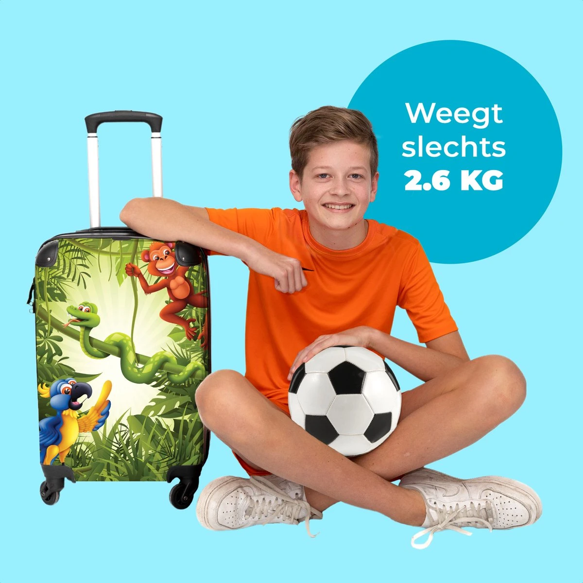 NoBoringSuitcases.com® Koffer - Jungle - Dieren - Groen - Kinderen - Past Binnen 55x40x20 Cm En 55x35x25 Cm - Handbagage - Trolley - Fotokoffer - Cabin Size - Print 3 NoBoringSuitcases.com® Koffer - Jungle - Dieren - Groen - Kinderen - Past Binnen 55x40x20 Cm En 55x35x25 Cm - Handbagage - Trolley - Fotokoffer - Cabin Size - Print - Afbeelding 2
