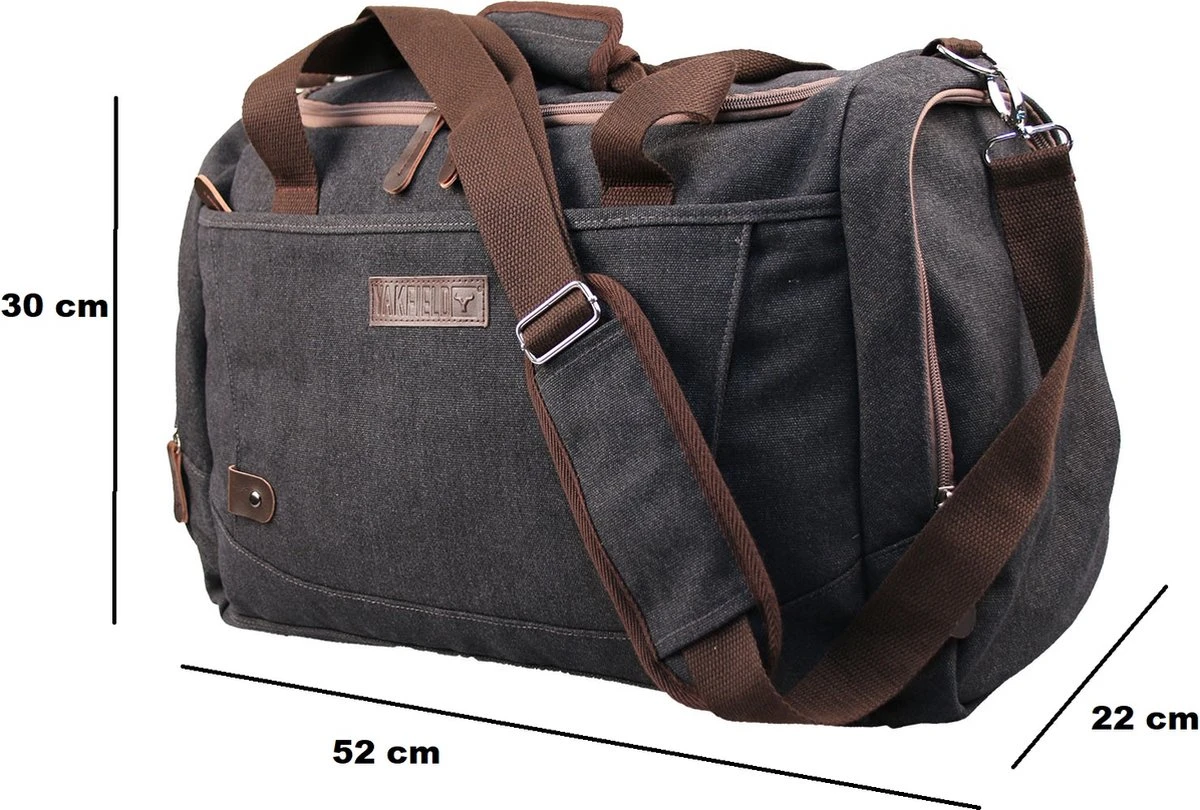 Yakfield - Reistas - Dames En Heren - Combinatiedeal - Weekendtas Zwart Antraciet Grijs - Toilettas Bruin - Compact - Canvas - Vintage 6 Yakfield - Reistas - Dames En Heren - Combinatiedeal - Weekendtas Zwart Antraciet Grijs - Toilettas Bruin - Compact - Canvas - Vintage - Afbeelding 4