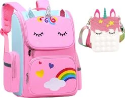 Pop It Tasje + Schooltas Meisje - Fidget Toys - Kinderrugzak - Rugtas Meisje - Roze - 40 X 27 X 15 Cm