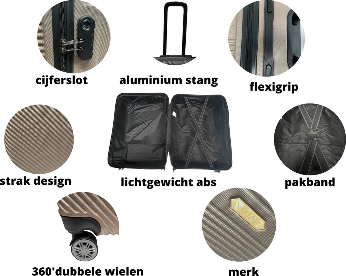 Ganz-Kofferset-3-delig-Taupe-Abs-Lichtgewicht-Trolley 6 Ganz-Kofferset-3-delig-Taupe-Abs-Lichtgewicht-Trolley - Afbeelding 4