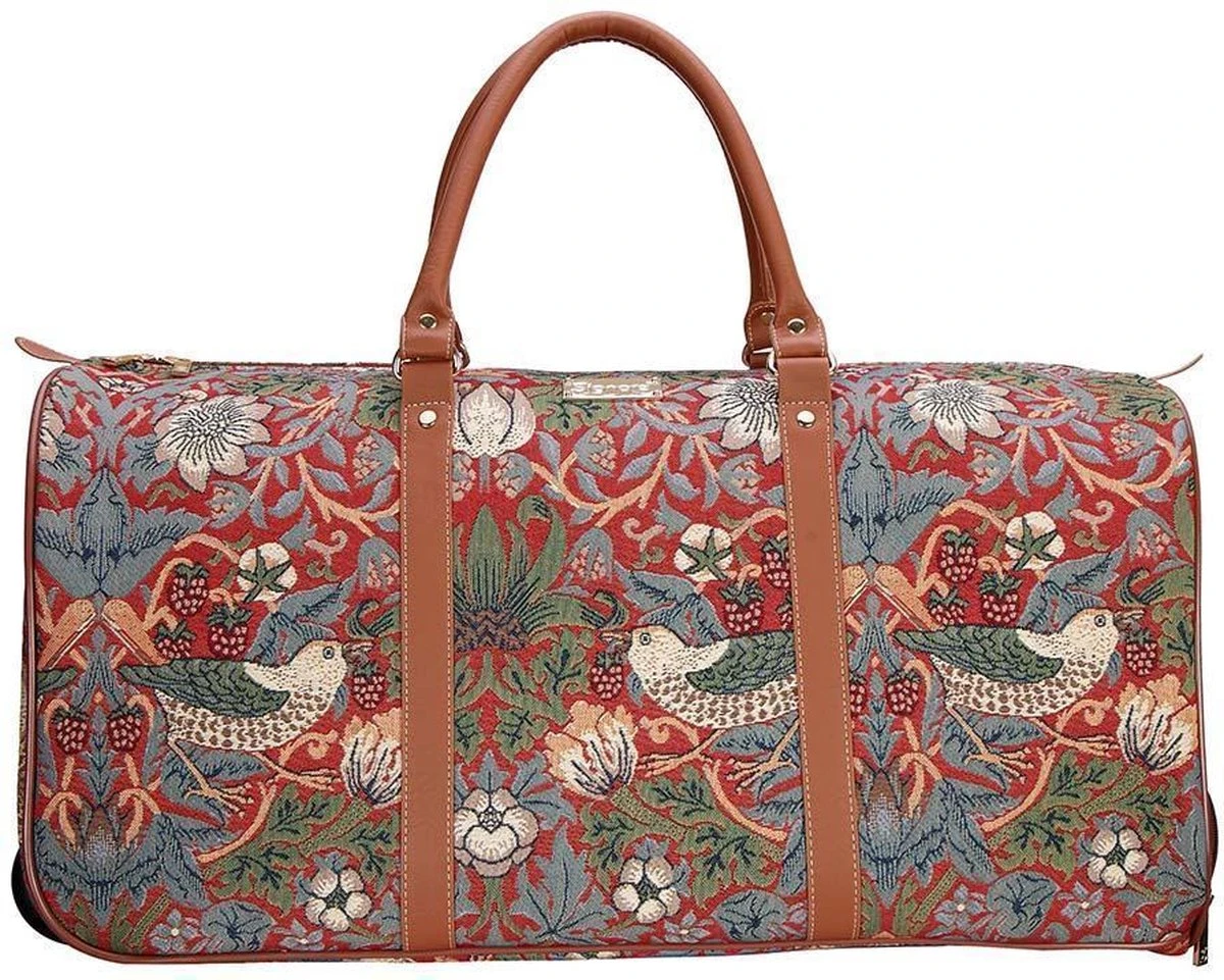 Signare - Weekendtas Met Wielen - Gobelin - Strawberry Thief Red - William Morris 3 Signare - Weekendtas Met Wielen - Gobelin - Strawberry Thief Red - William Morris
