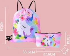 Unicorn Gymtas + Etui - Sporttas Met Rijgkoord - Bloemetjes - 4-12 Jaar -Reis Opberg Artikelen 1200x967 2