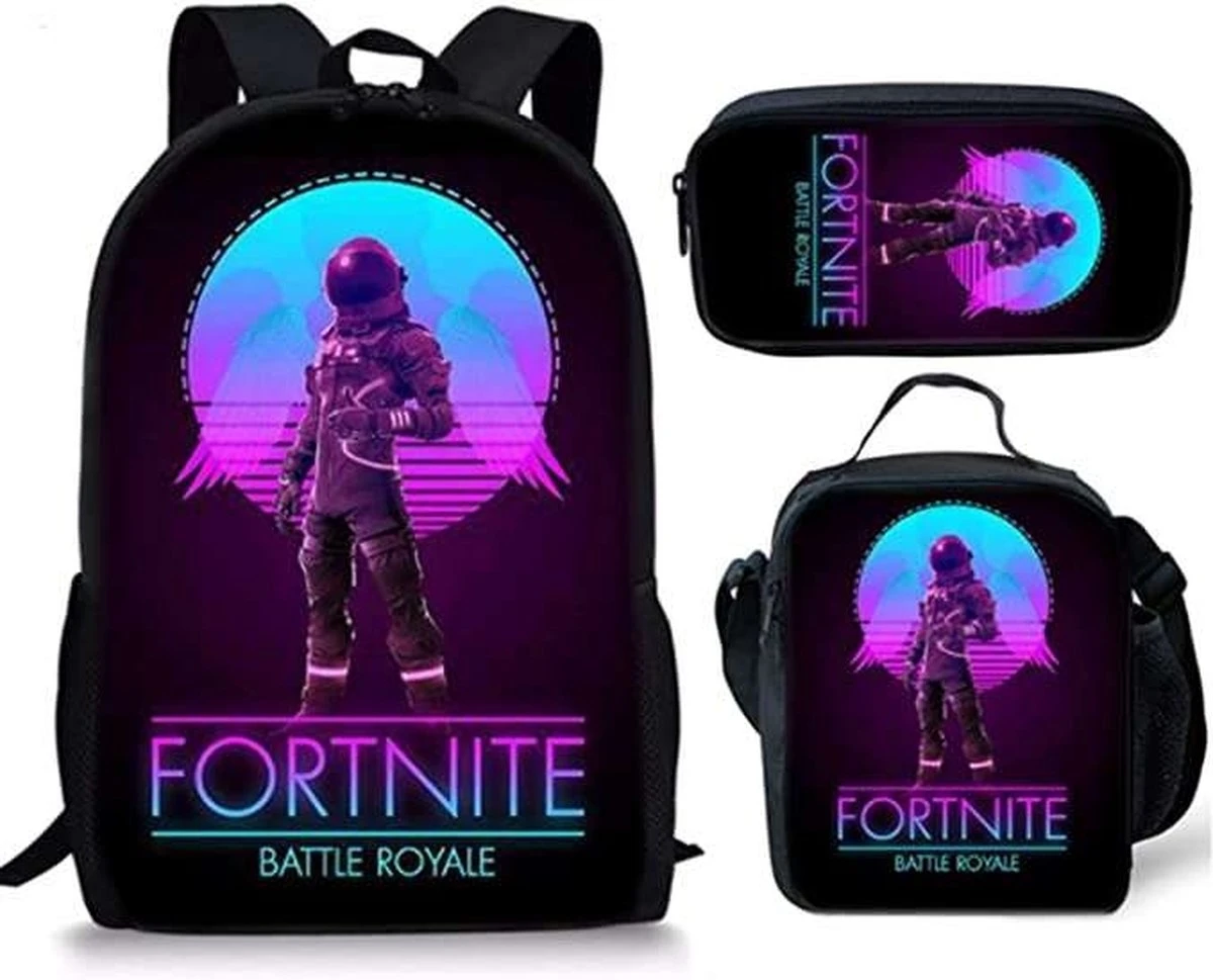 Gift Land® Fortnite Rugzak- Kinder Rugtas En Pennen Etui Met Een Bijhorende Lunchtas - Blauw Schooltas - 16 Liter - 3 Ritsvakken 3 Gift Land® Fortnite Rugzak- Kinder Rugtas En Pennen Etui Met Een Bijhorende Lunchtas - Blauw Schooltas - 16 Liter - 3 Ritsvakken