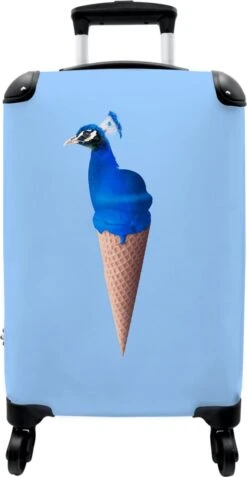 NoBoringSuitcases.com® Koffer - Reiskoffer Met Wielen - Pauw - IJshoorntjes - Blauw - IJs - Vogel - Handbagage Trolley - Past Binnen 55x40x20 Cm En 55x35x25 Cm - Fotokoffer -Reis Opberg Artikelen 621x1200 1