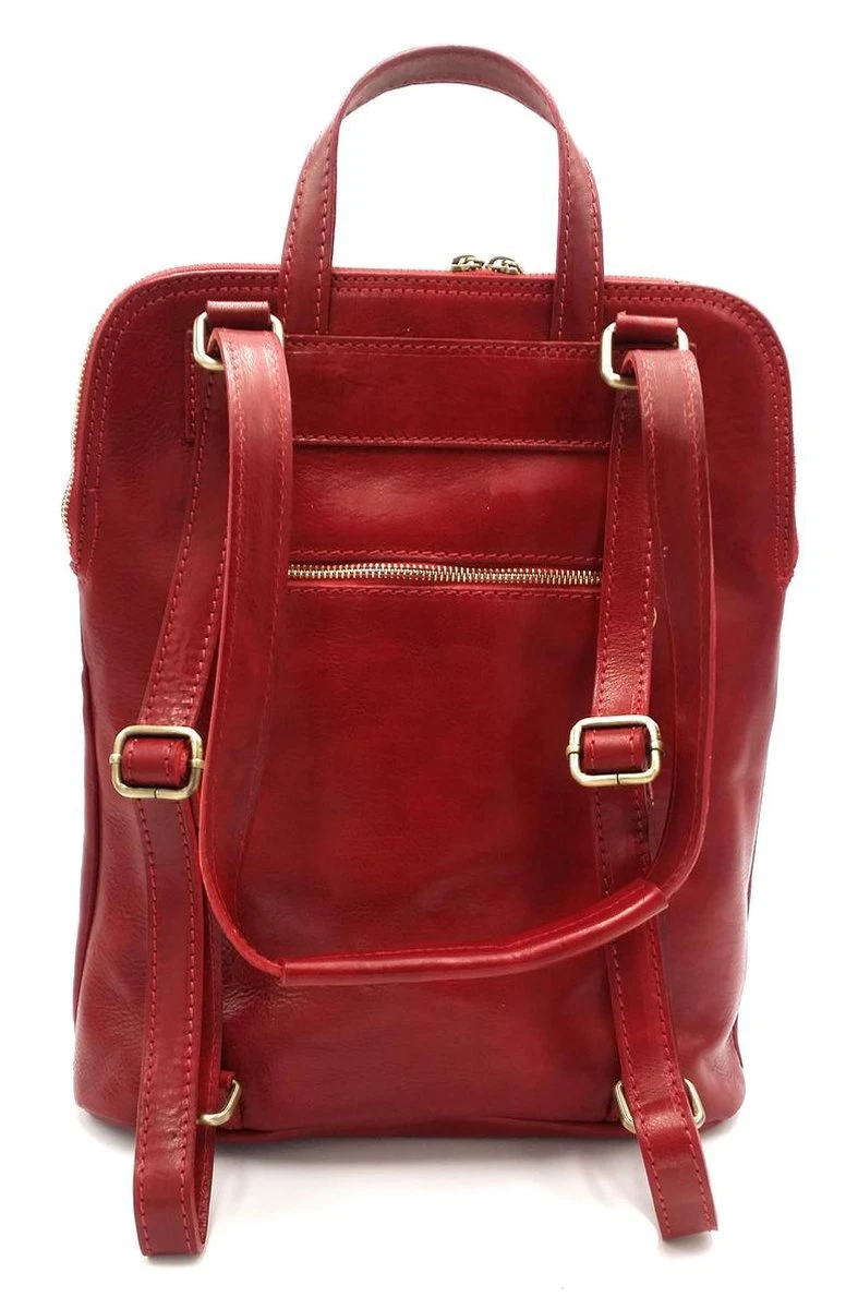 Bestleder – RZ30017 – Rood - Echt Leren - 2 In 1 - Schoudertas – Rugzak - Stevig - Hoge Kwaliteit Italiaans Leer- Rood 6 Bestleder – RZ30017 – Rood - Echt Leren - 2 In 1 - Schoudertas – Rugzak - Stevig - Hoge Kwaliteit Italiaans Leer- Rood - Afbeelding 4