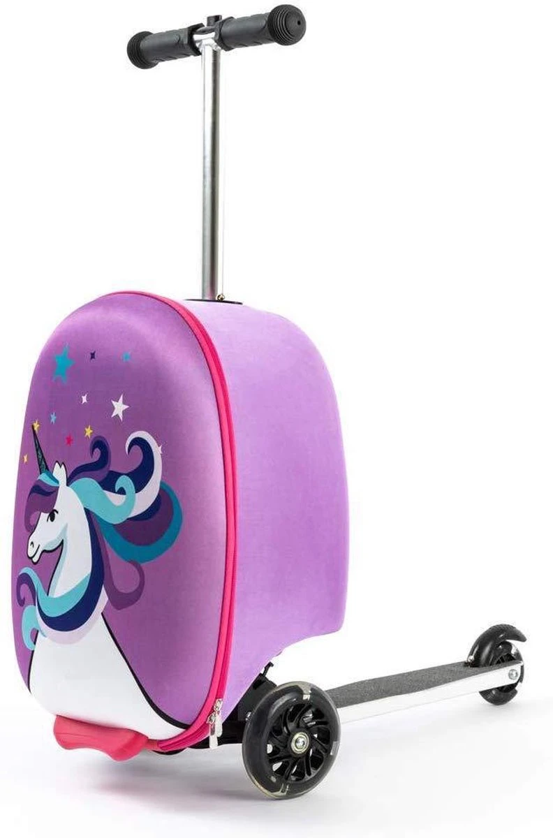 Kinderstep | Reiskoffer Met Wielen - FDBW - Koffer Kinderen | Paarse Eenhoorn | Step Met 3 Wielen - Bouncy Box 50 Kilo 40x20x25 Cm + Nekkussen Vliegtuig 7 Kinderstep | Reiskoffer Met Wielen - FDBW - Koffer Kinderen | Paarse Eenhoorn | Step Met 3 Wielen - Bouncy Box 50 Kilo 40x20x25 Cm + Nekkussen Vliegtuig - Afbeelding 5