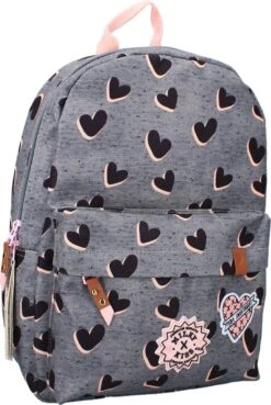Milky Kiss Love Land - Rugzak - Schooltas Meisje - Grijs - Hartjes