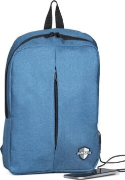 SafeSave Rugtas – Waterafstotende Schooltas Met Laptop Vak En Usb Aansluiting – Schoudertas – 15.6 Inch – Lichtblauw -Reis Opberg Artikelen 836x1200 4