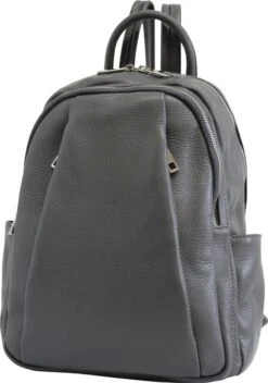 AmbraModa Italiaanse Rugtas, Rugzak Tas, Handtas, Rugzak, Voor Dames Gemaakt Van Echt Leer GL029 Donkergrijs