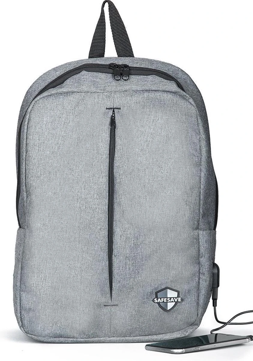 SafeSave Rugtas – Waterafstotende Schooltas Met Laptop Vak En Usb Aansluiting – Schoudertas – 15.6 Inch – Licht Grijs 8 SafeSave Rugtas – Waterafstotende Schooltas Met Laptop Vak En Usb Aansluiting – Schoudertas – 15.6 Inch – Licht Grijs - Afbeelding 6