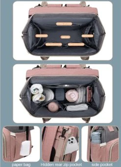 Merkloos Tas Voor Moeders En Vaders Met Uitklapbaar Baby Bedje - Draagbare Box - Rugzak Moeder - Roze - Met Veel Handige Opberg Vakken En USB Oplader - Klamboe - Mummy Bag - Verstelbaar -Reis Opberg Artikelen 870x1200 6