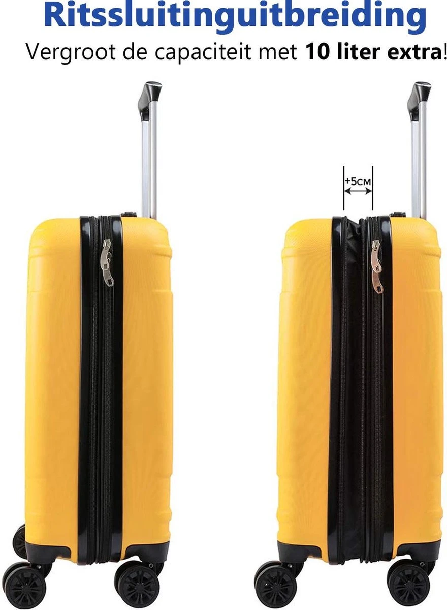 CabinMax Velocity Handbagage Koffer - Uitbreidbaar Trolley 44L - Harde Reiskoffer - 55x40x20/25 Cm - Lichtgewicht - Groot Capaciteit - Geel 5 CabinMax Velocity Handbagage Koffer - Uitbreidbaar Trolley 44L - Harde Reiskoffer - 55x40x20/25 Cm - Lichtgewicht - Groot Capaciteit - Geel - Afbeelding 3