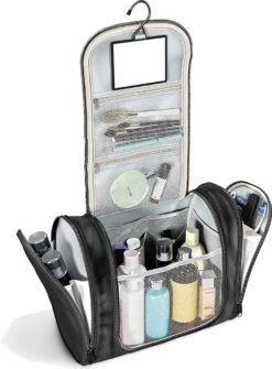 Grote Toilettas Met Spiegel, Haak + Binnenvakken + Zijvakken, Waterbestendig, Trip Vakantie Handbagage Mannen Vrouwen | Travel Organizer Kit